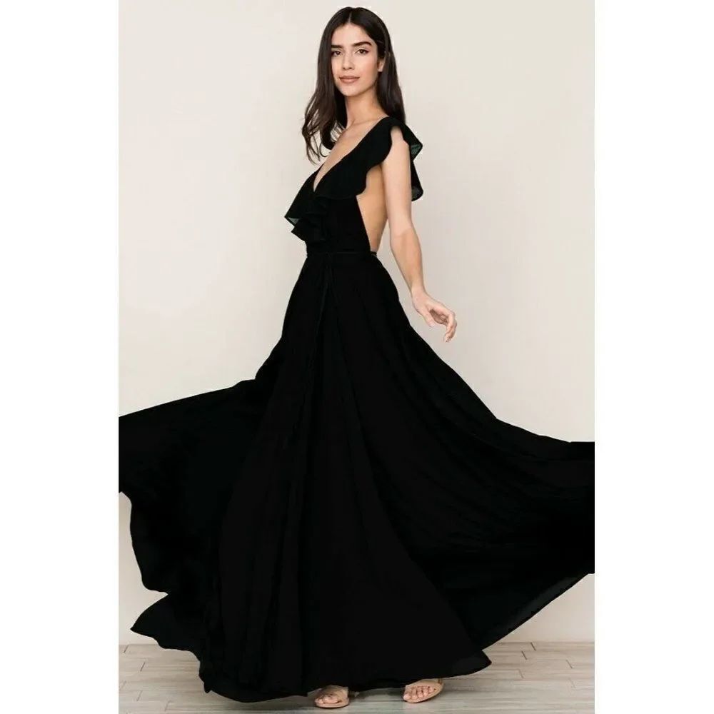 NEW $268 ANTHROPOLIGIE YUMI KIM Sz XXS FULL BLOOM OPEN BACK MAXI DRESS BLACK
